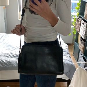 Black leather cross body Coach bag